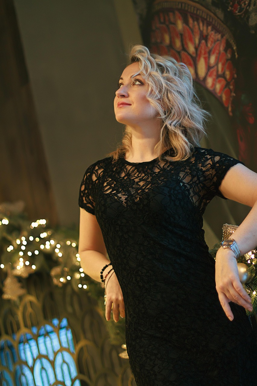 girl, smile, hairstyle, beauty salon, black dress, blonde, stylish, hair, fancy hairstyle, portrait, fashion, makeup